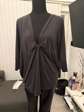 silence + noise Dark Gray Twist-Front Draped Blouse